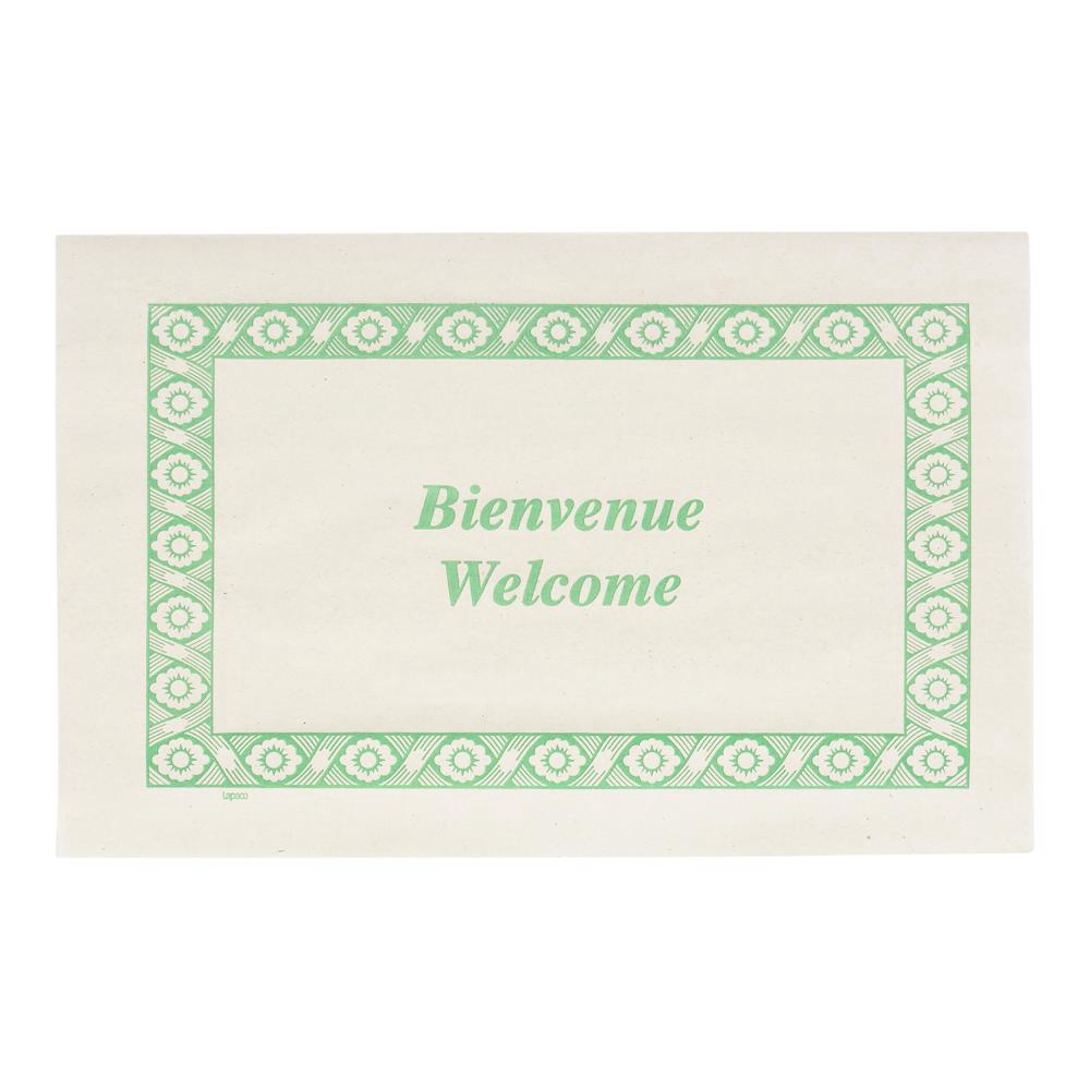 Green Newsprint Straight Edge Bienvenue/Welcome Placemat