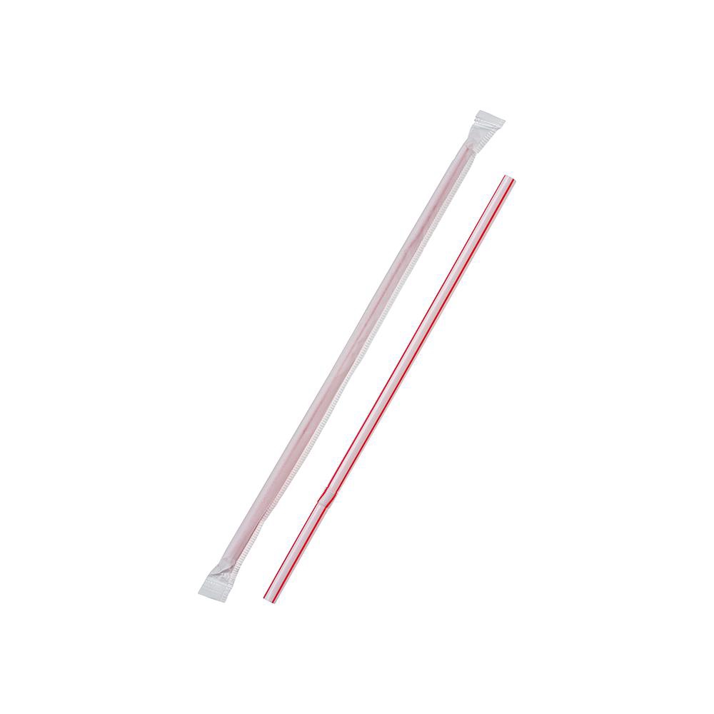 8 in Polypropylene Individually Wrapped Red Stripe Flex Straw