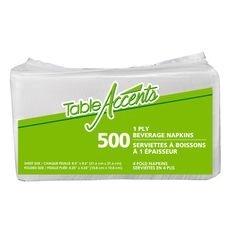 White 1 Ply 4 Fold Beverage Napkin, 500 count