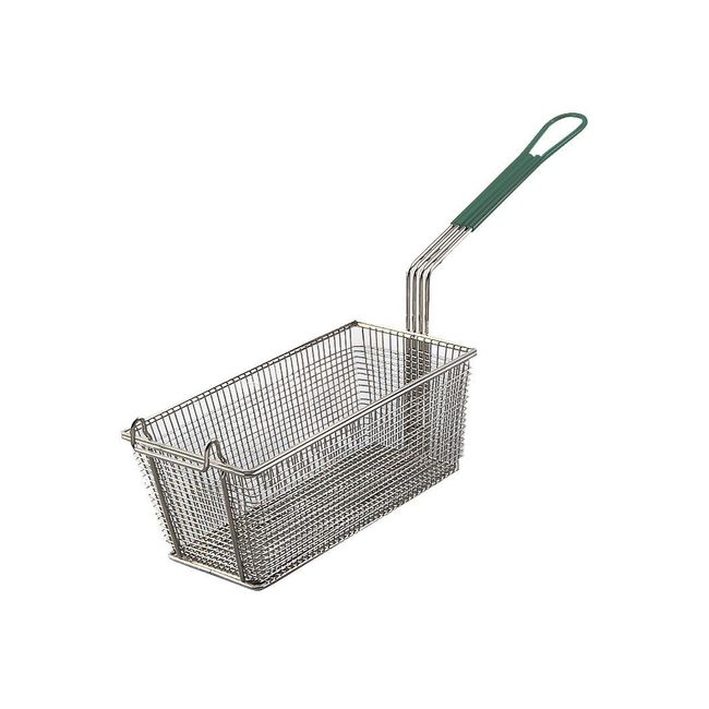 Rectangular Wire Fry Basket with Green Plastic Handle