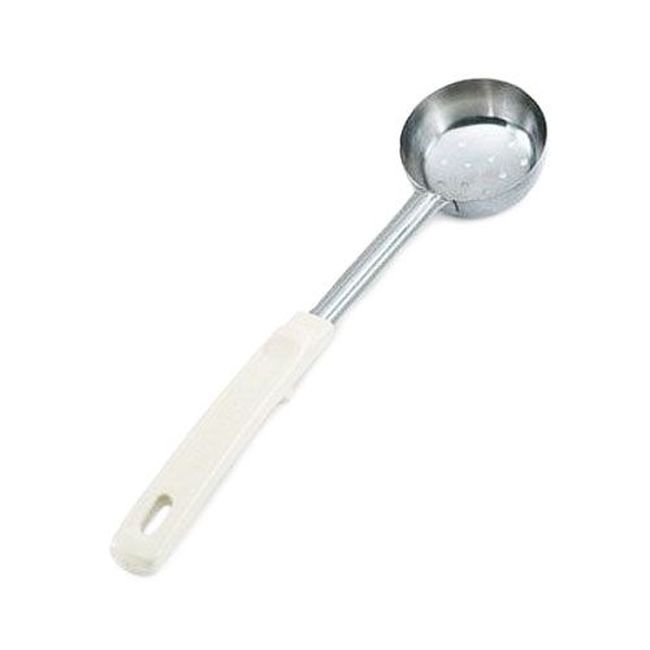 62165 Stainless Steel Antimicrobial Perforated Round Spoodle with Ivory Grip N Serv Handle, 3 oz Capacity