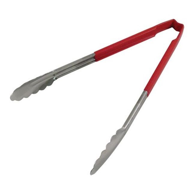 4781240 Stainless Steel Antimicrobial One Piece Scalloped Tong with Red Kool Touch Handle, 12 in Length