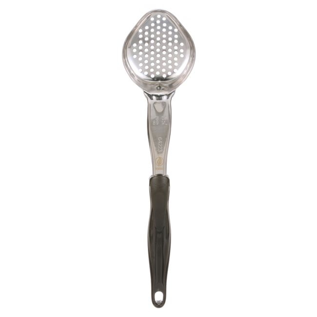 6422320 Heavy Duty Stainless Steel Antimicrobial One-piece Perforated Oval Spoodle with Black Nylon Handle, 3 oz Capacity