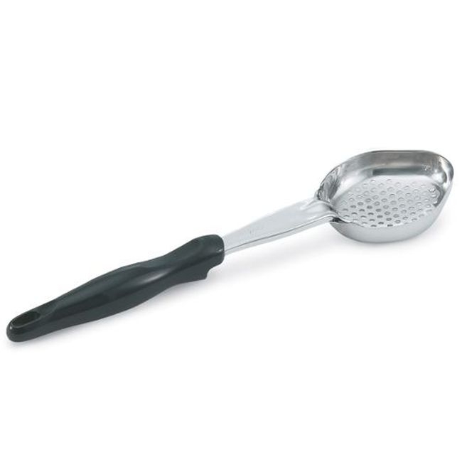 6422420 Heavy Duty Stainless Steel Antimicrobial One-piece Perforated Oval Spoodle with Black Nylon Handle, 4 oz Capacity
