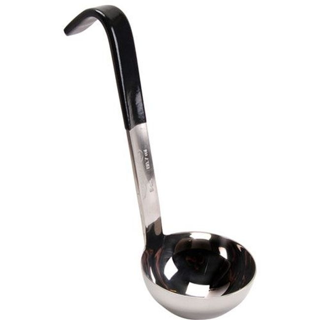 4970320 Heavy Duty Stainless Steel Antimicrobial One Piece Ladle with Black Short Kool-touch Handle, 3 oz Capacity
