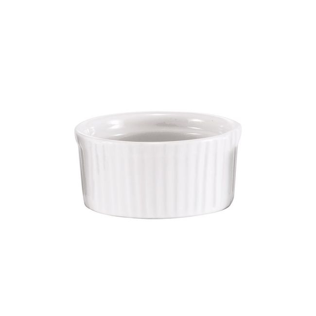 Porcelain White Ribbed Rim and Sided Ramekin