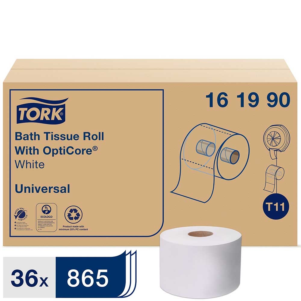White T11 Universal Bath Tissue Roll with OptiCore