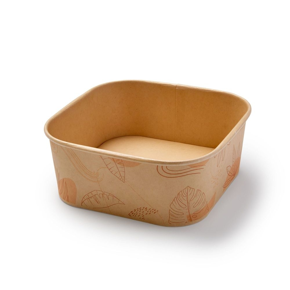 44 oz Forest Collection Compostable PLA-Lined Square Bamboo Bowl