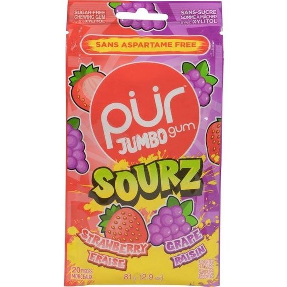 Jumbo Sourz Strawberry and Grape Sugar-Free Chewing Gum with Xylitol