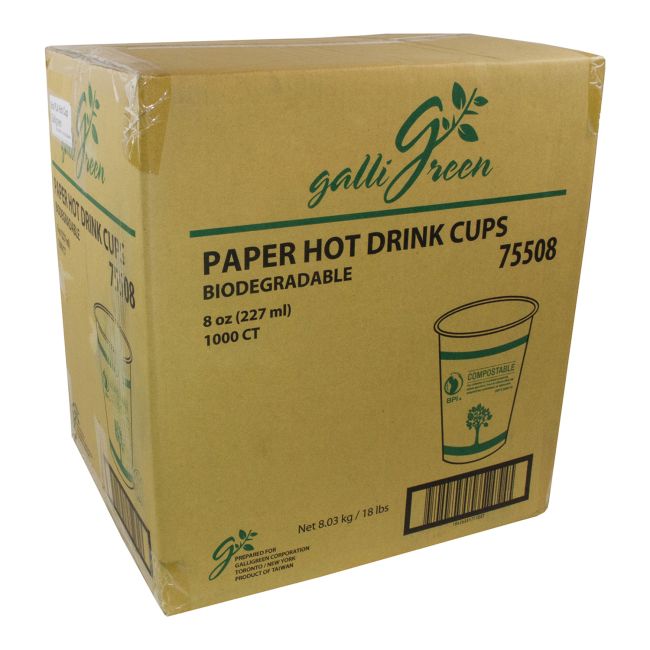 Galligreen Green Tree Compostable Paper Cup, 8 Oz Capacity -- 1000 Per Case