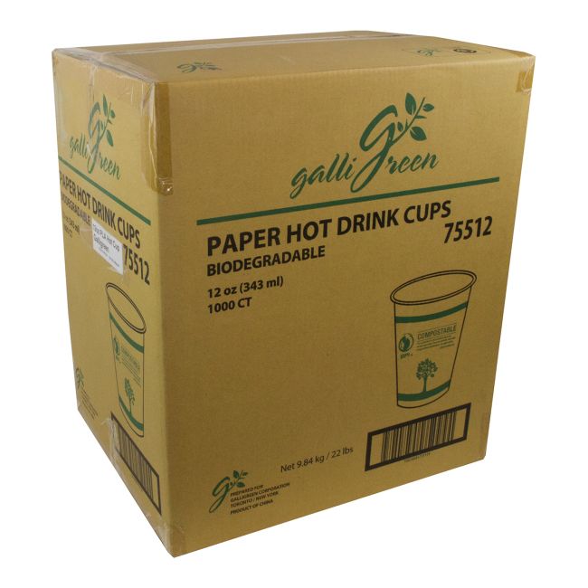 Galligreen Green Tree Compostable Paper Cup, 12 Oz Capacity -- 1000 Per Case