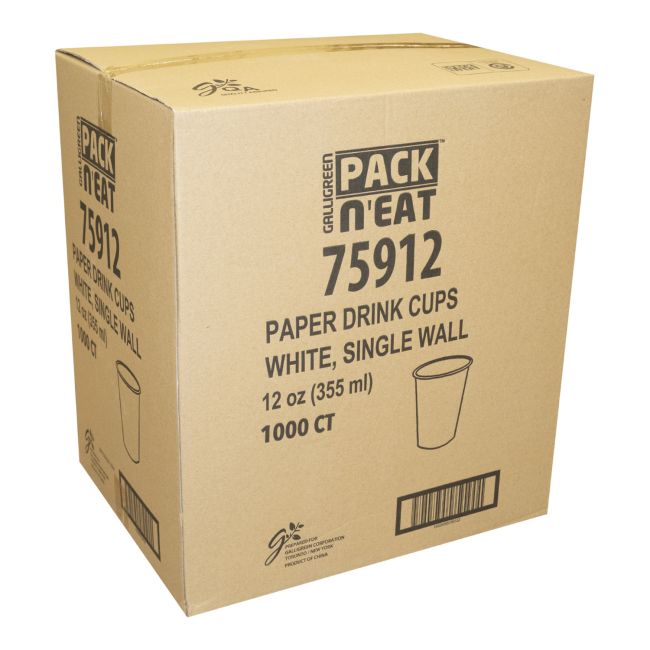 Pack N Eat Single Wall White Paper Cup, 12 Oz -- 1000 Per Case
