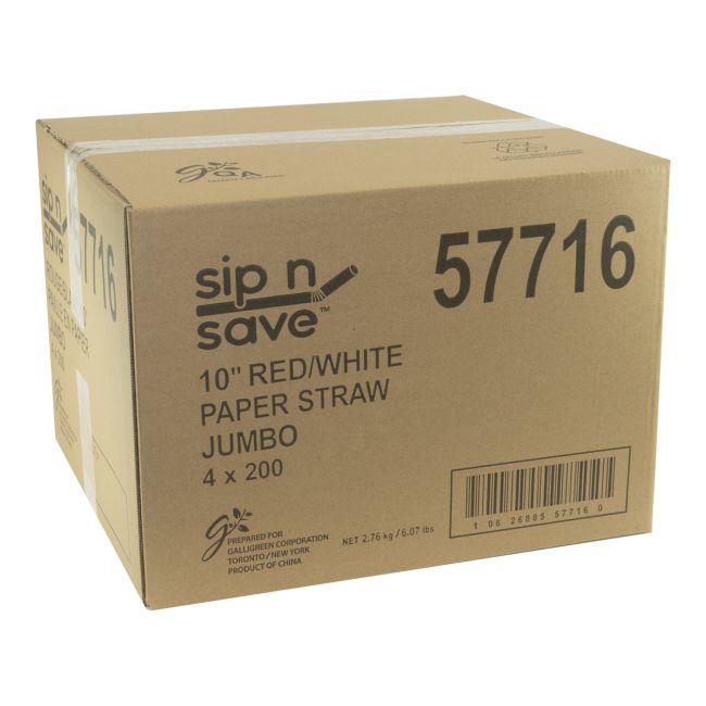 Galligreen Sip N Save 6 Mm Dia Red/white Stripe Cocktail Paper Straw, 6 In -- 800 Per Case