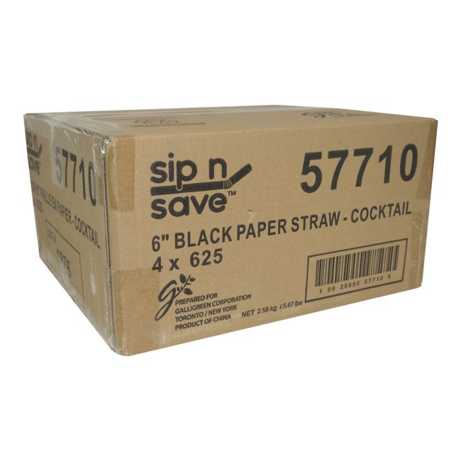Sip N' Save Black Cocktail Paper Straw, 6 In -- 2500 Per Case