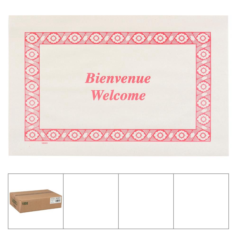 Lapaco Red Newsprint Straight Edge Bienvenue/welcome Placemat, 9 X 13.5 In -- 1000 Per Case