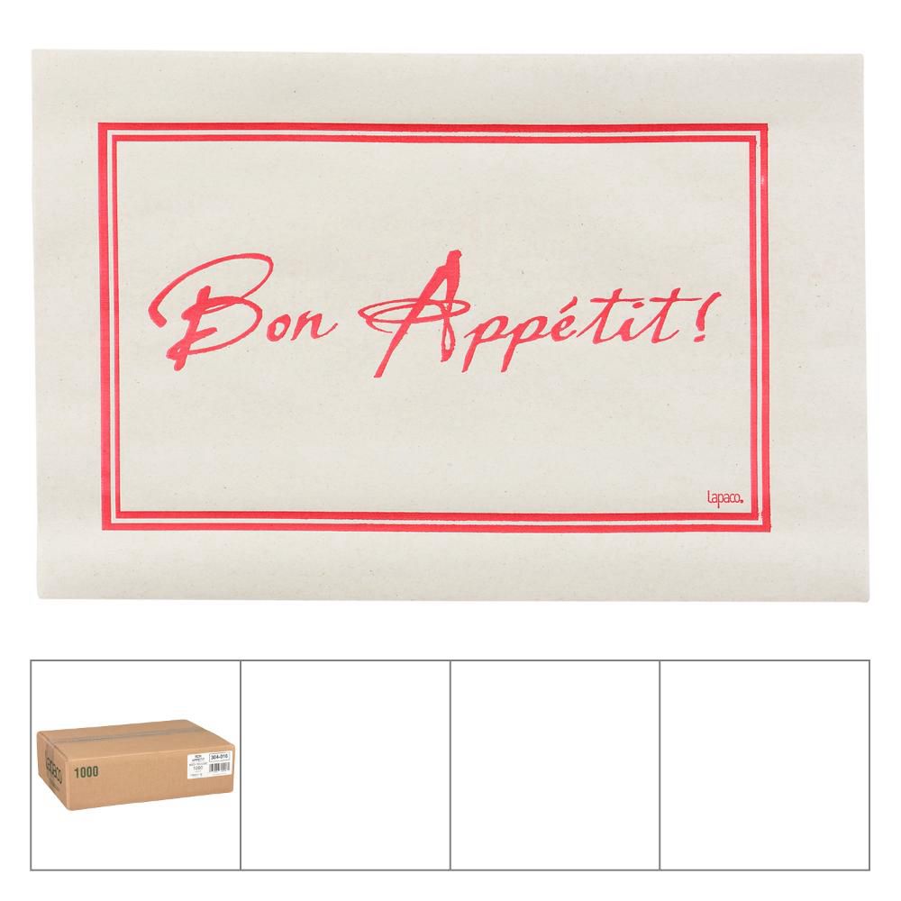 Lapaco Red Newsprint Straight Edge Bon Appetit Placemat, 9 X 13.5 In -- 1000 Per Case
