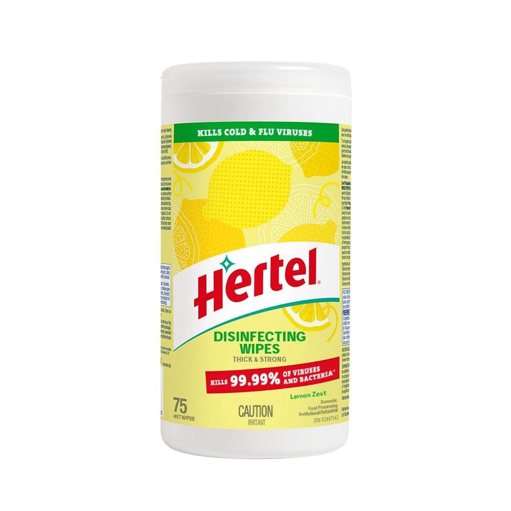 Hertel Lemon Disinfecting Wipes, 75 Count -- 6 Per Case