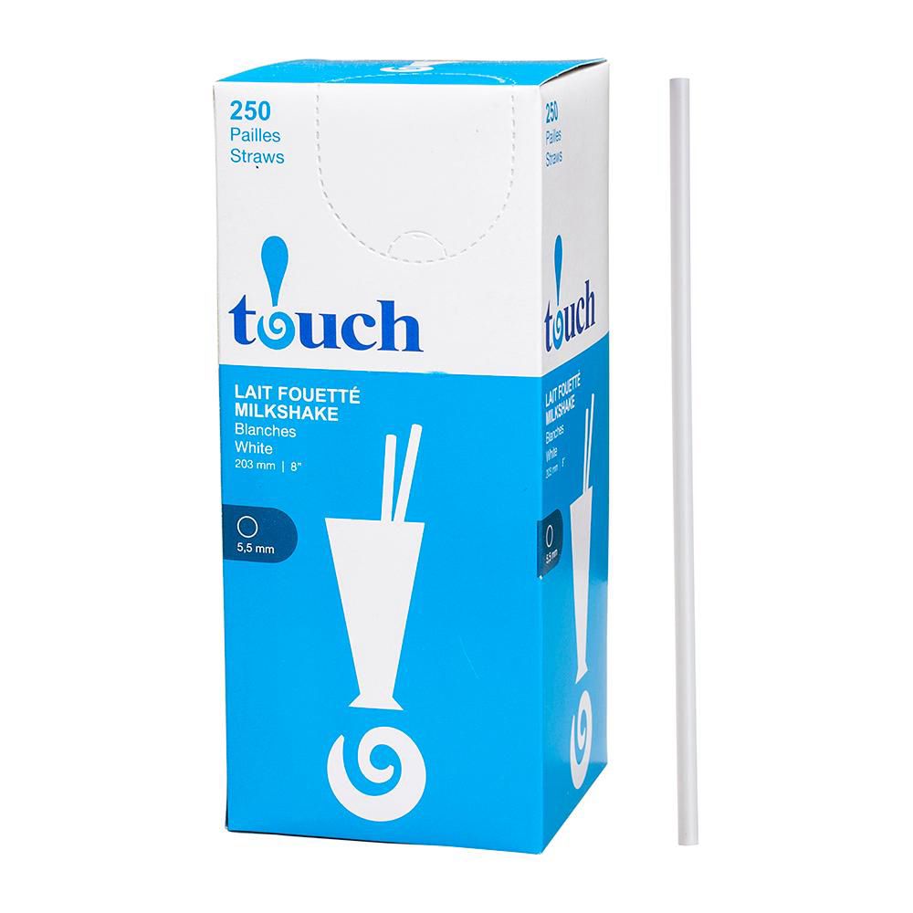 Touch 8 In White Polypropylene Milkshake Straw, 250 Count -- 9 Per Case