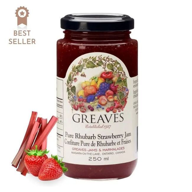 Greaves Pure Rhubarb Strawberry Jam, 250 Ml -- 12 Per Case