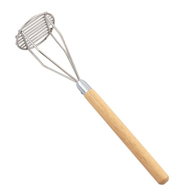 Browne Stainless Steel Round-face Potato Masher With Wooden Handle, 25 In Length