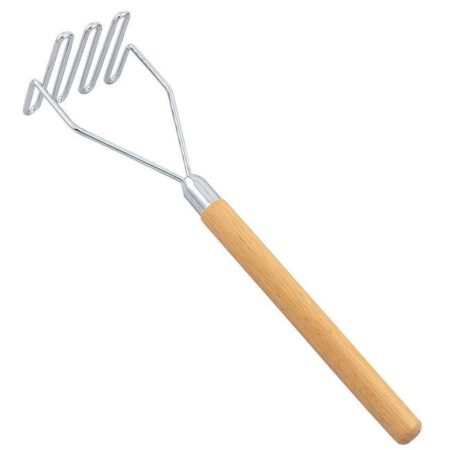 Browne Nickel-plated Square-face Potato Masher With Wooden Handle, 23 In Length