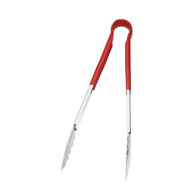 Browne Stainless Steel Pvc Coating One-piece Red Coloured Handle Tongs, 12 In