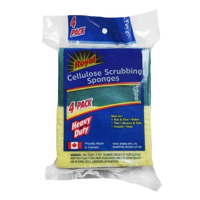 Royal Deluxe Heavy Duty Cellulose Scrubbing Sponge, 4 Count -- 48 Per Case