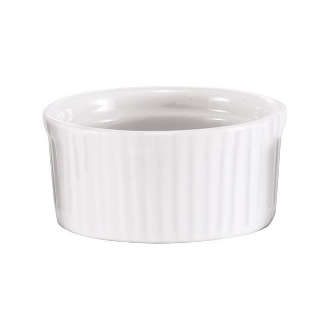 Browne Porcelain White Smooth Rim And Ribbed Sides Ramekin, 2.5 Oz Capacity