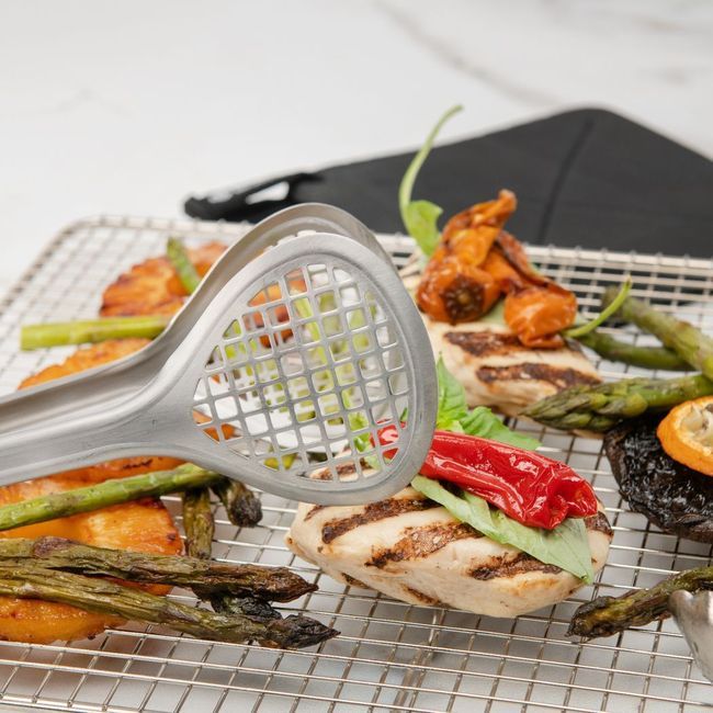 Browne Stainless Steel Wide Grill Fry Tong, 12 In