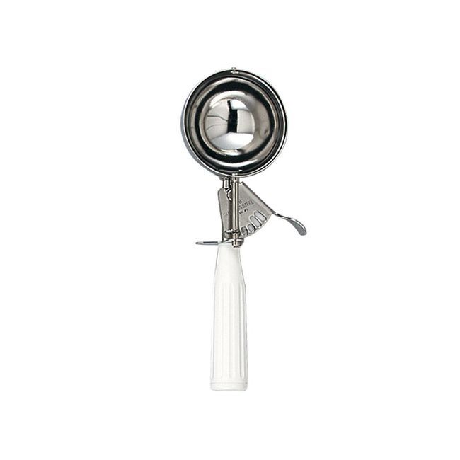 Browne Stainless Steel Size 6 Standard Disher With White Handle, 4.86 Oz Capacity