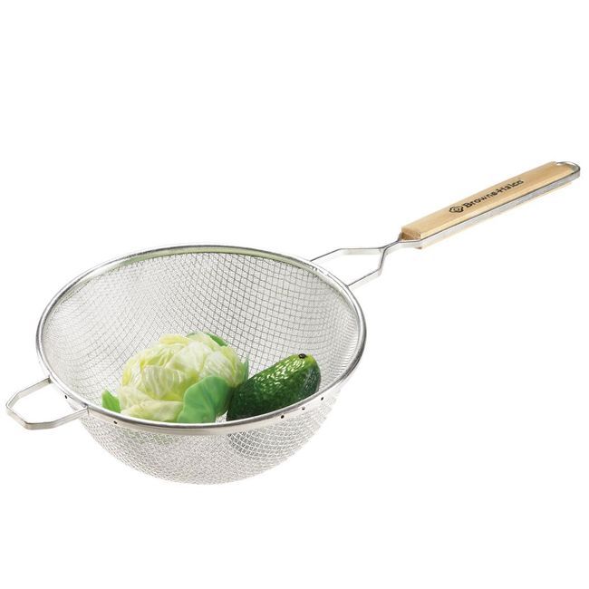Browne Tinned Steel Medium Double Mesh Strainer, 8 In Bowl