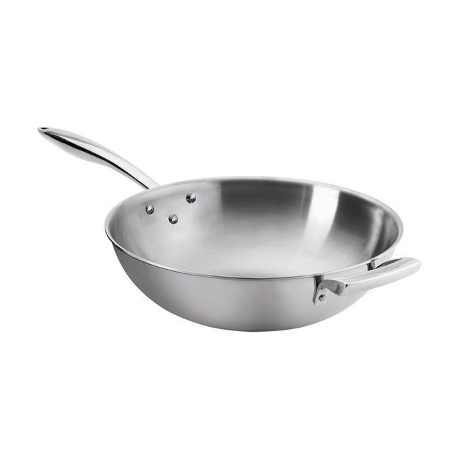 Browne Thermalloy Stainless Steel Tri-ply Wok, 5 Qt Capacity