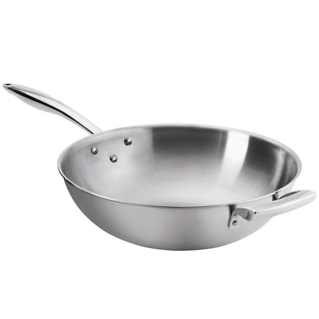 Browne Thermalloy Stainless Steel Tri-ply Wok, 9 Qt Capacity