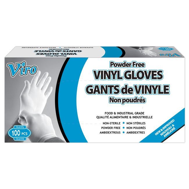 Viro Large 3.5mil Powder Free Vinyl Gloves, 100 Count -- 10 Per Case