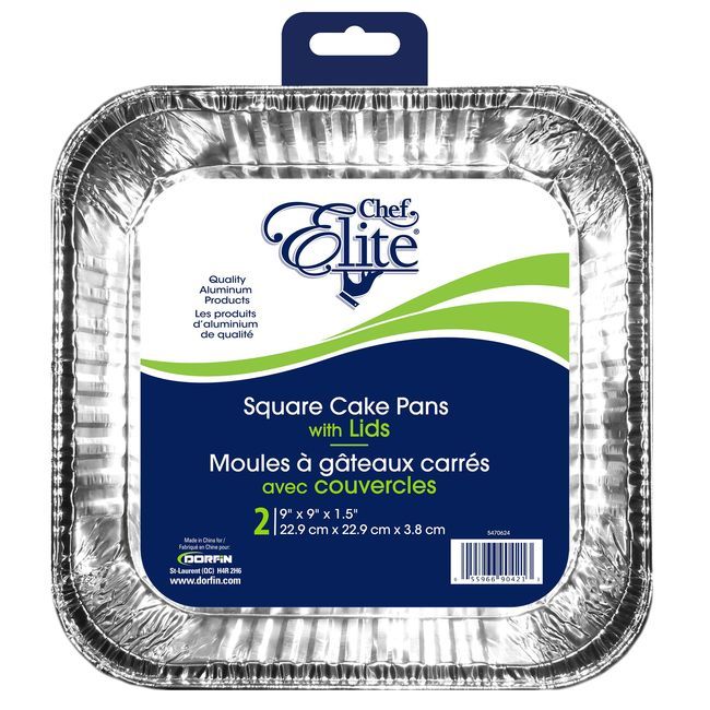 Chef Elite Square Cake Pan With Plastic Lid, 2 Count -- 24 Per Case