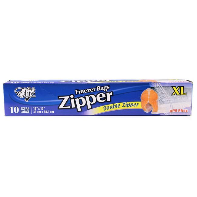 Chef Elite Xtra Large Double Zipper Freezer Bag, 10 Count -- 24 Per Case