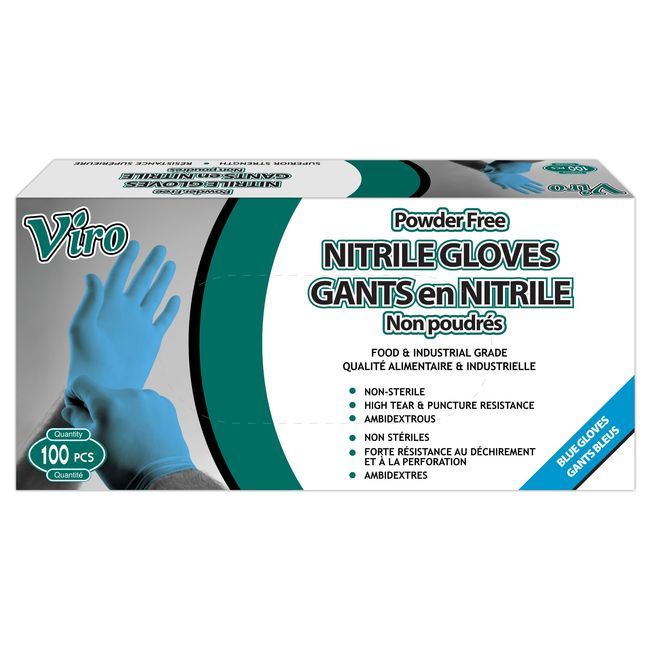 Viro Blue Large 4mil Powder Free Nitrile Gloves, 100 Count -- 10 Per Case