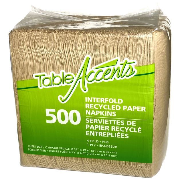 Table Accents Kraft 1-ply 4-fold Interfold Recycled Paper Napkin, 500 Count -- 12 Per Case