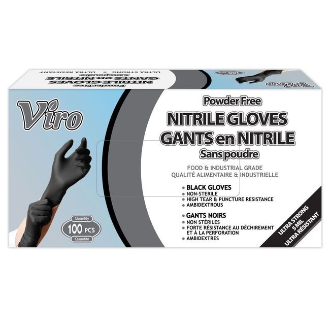 Viro Black X-large 5mil Powder Free Nitrile Gloves, 100 Count -- 10 Per Case