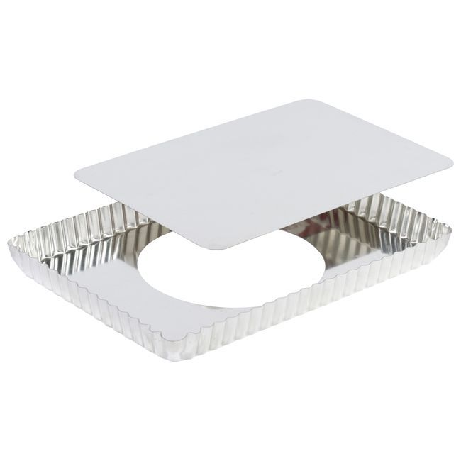 Gobel Tin Plate Rectangular Fluted Tart Mold With Removable Bottom, 10.8 In Length X 7.7 In Width X 1 In Height Cavity