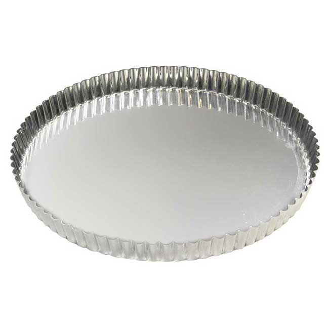 Gobel Tin Plate Round Fluted Tart Mold With Fixed Bottom, 12.2 In Diameter X 1 In Height Cavity