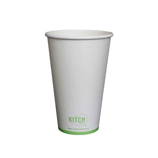 Kitch 24/7 White Compostable Paper Hot Cup, 16 Oz -- 1000 Per Case