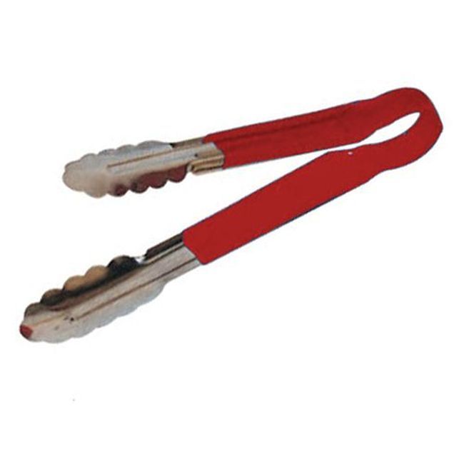 Winco Ut-9hp-r Heavy-duty Stainless Steel Utility Tong With Red Plastic Handle, 9 In