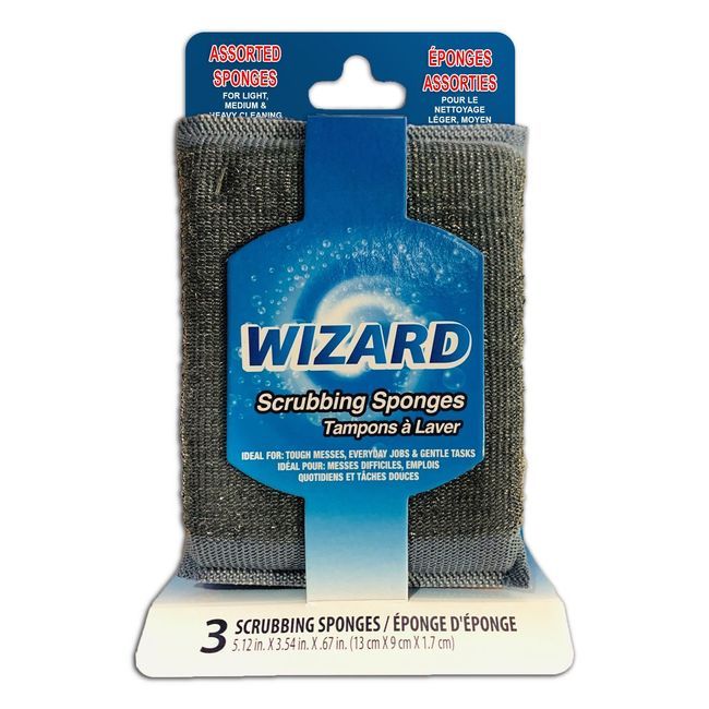 Wizard Scrubbing Sponges For Light Medium And Heavy Cleaning, 3 Count -- 48 Per Case