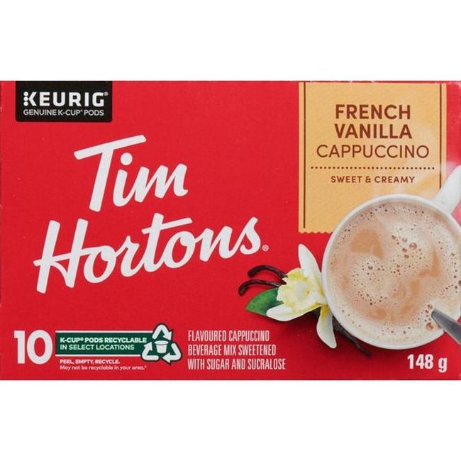 Tim Hortons French Vanilla Cappuccino K Cup Coffee Pod, 10 Count -- 6 Per Case