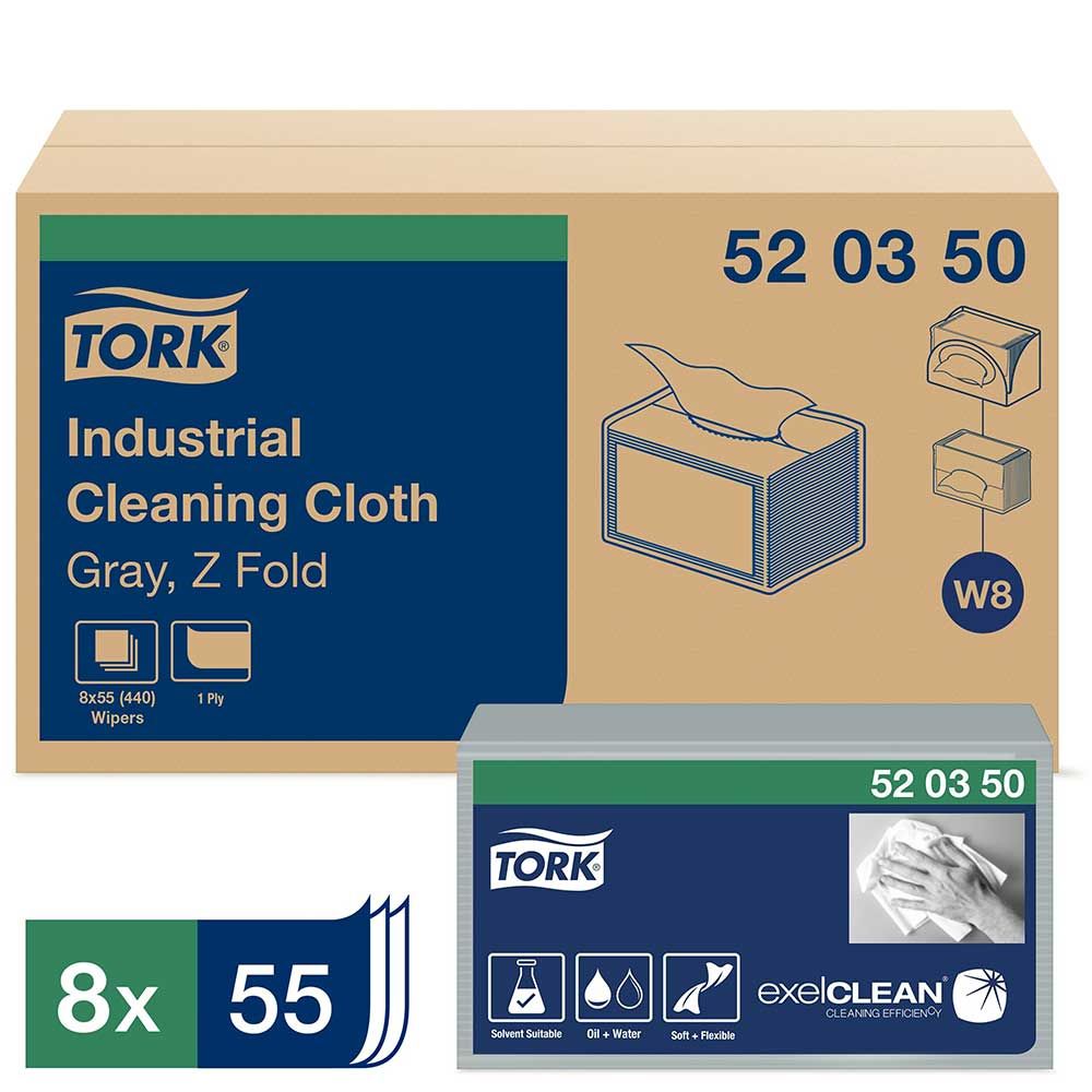 Tork Premium Gray W8 1 Ply Folded Industrial Cleaning Cloth, 2.48 X 2.99 In -- 440 Per Case