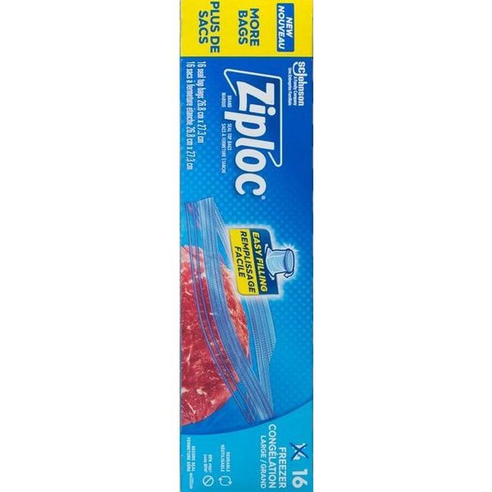 Ziploc Easy Open Tabs Large Freezer Bag, 14 Count -- 12 Per Case