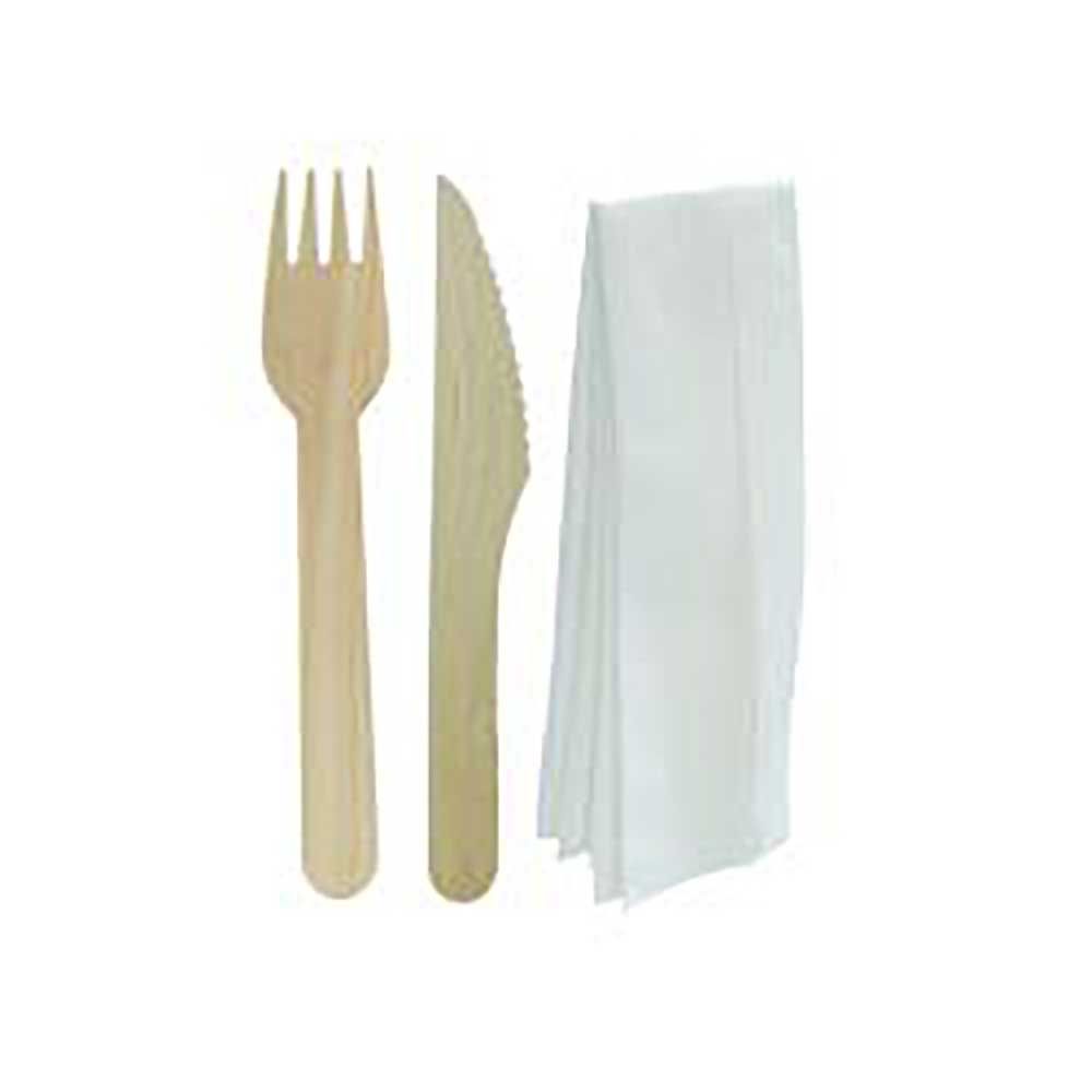 Ecosystems Brown Wrapped Wooden Fork Knife And Napkin Cutlery Kit -- 500 Per Case