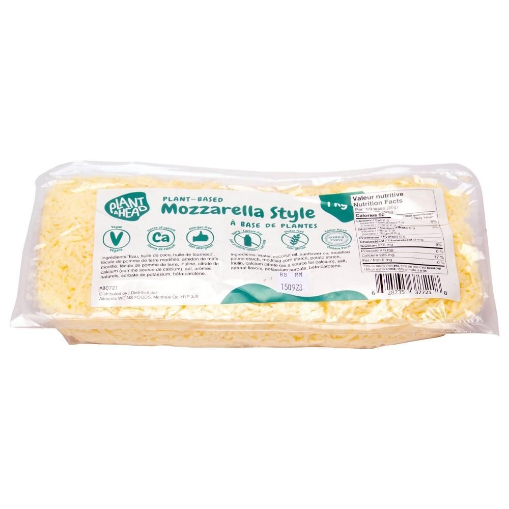 Plant Ahead Mozzarella Style Vegan Grated Cheese, 1 Kg - 2 Per Case