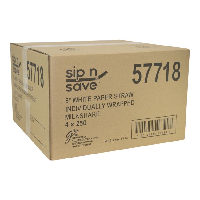 Galligreen Sip N Save 10 Mm Dia White Milkshake Paper Straw, 8 In -- 1000 Per Case